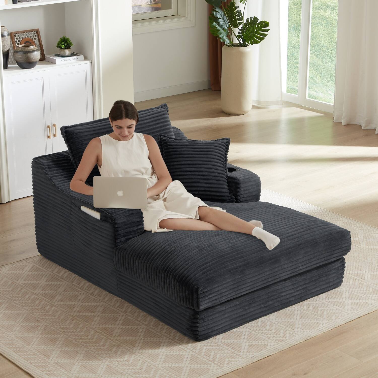 Alt View 1. Z-Edge - 47" modern comfortable cushioned compression sofa, lounge chair for living room, bedroom, apartment, office -Dark gray - dark gray.