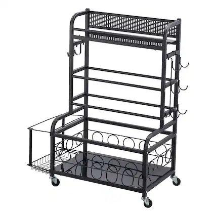 Front. VEVOR - Yoga Mat Storage Rack, Home Gym Workout Equipment Organizer, Powder Coated Finish Steel Yoga Mat Holder with Hooks - Black.