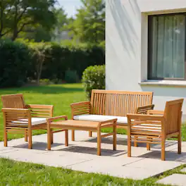 Kadyn - Outdoor 4 Piece Acacia Wood Sofa Furniture Set withTable, Beige - Brown