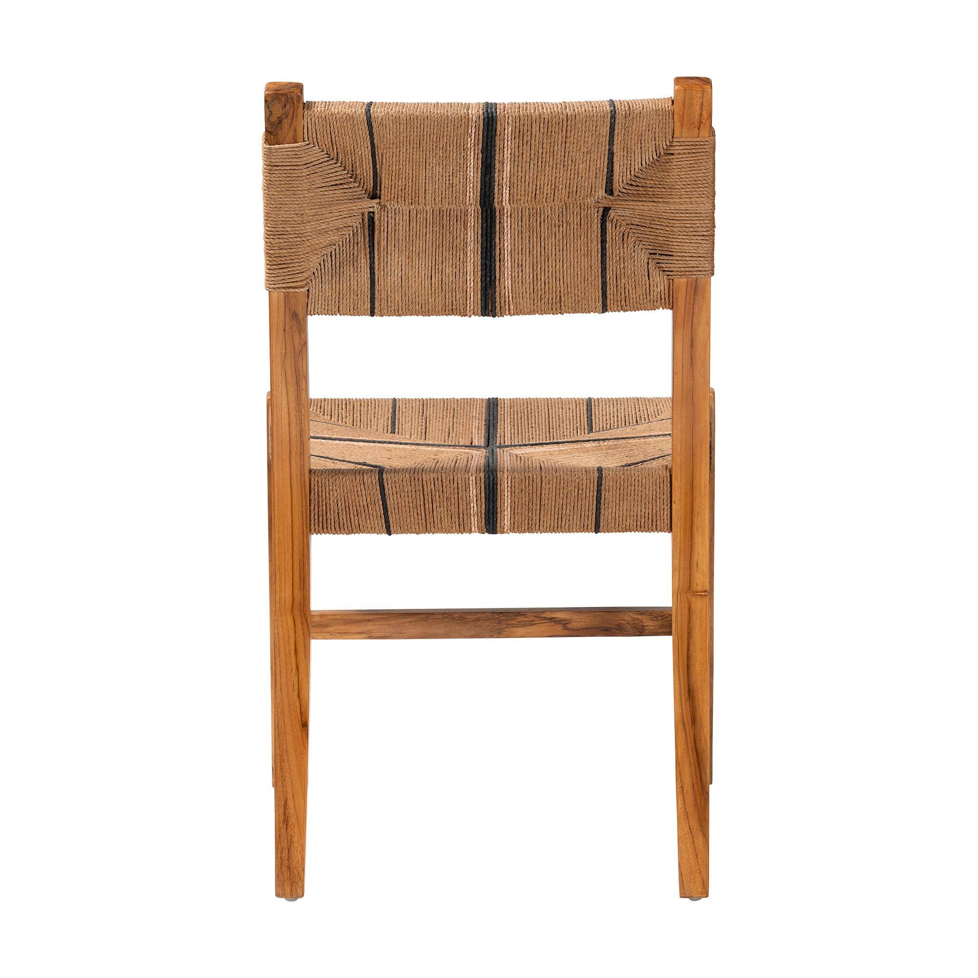 Back. bali & pari - Prita Bohemian Paper Loom and Natural Mahogany Wood Dining Chair - Brown/Natural Brown.