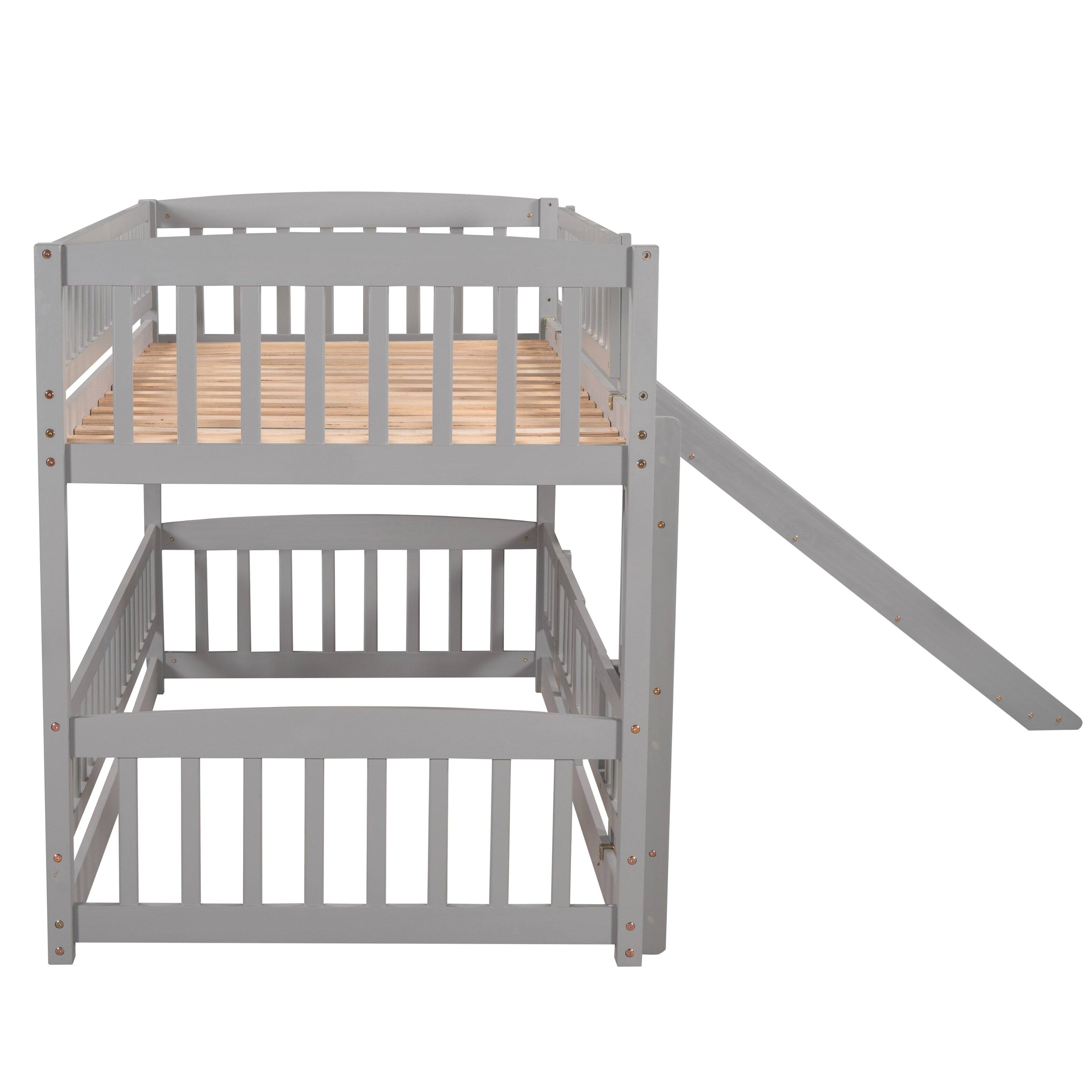 Alt View 1. Aukfa - Bunk Bed with Slide,Twin Over Twin Low Bunk Bed with Fence and Ladder for Kids Teens - Gray.