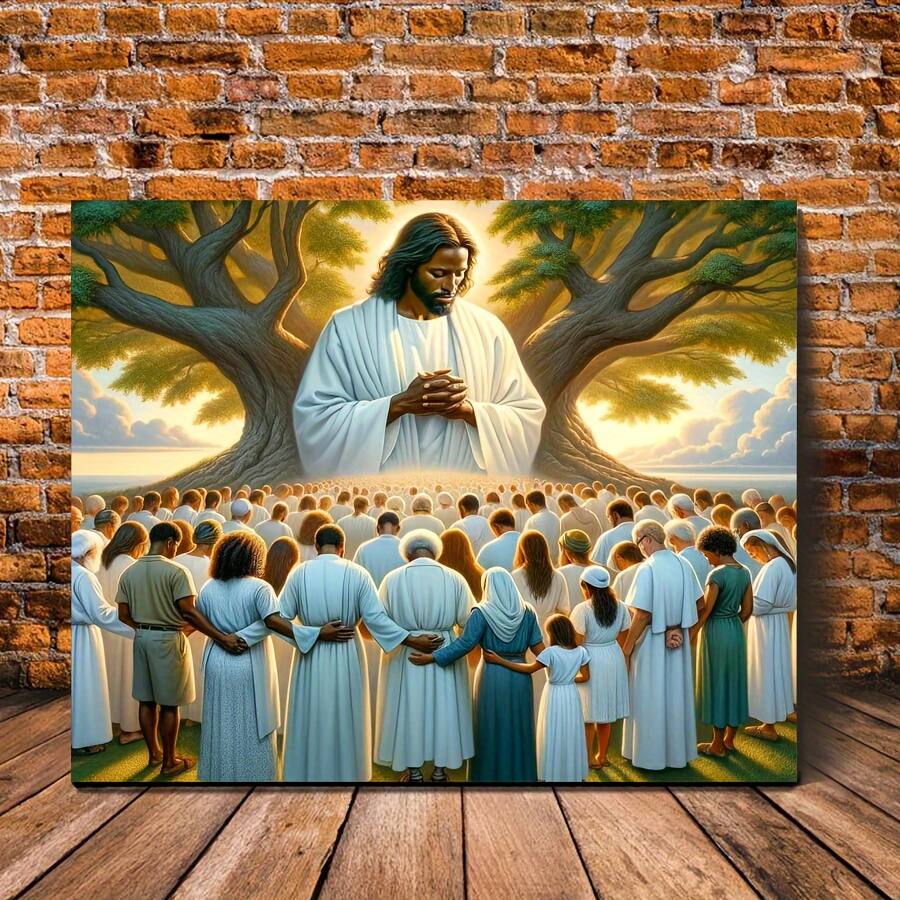 Back. blue - 1 Piece Wood Frame Canvas Painting, Black Jesus, African American Christian Jesus Bless Us, Framed Wall Art Print, Suit - Color:24*16inch.