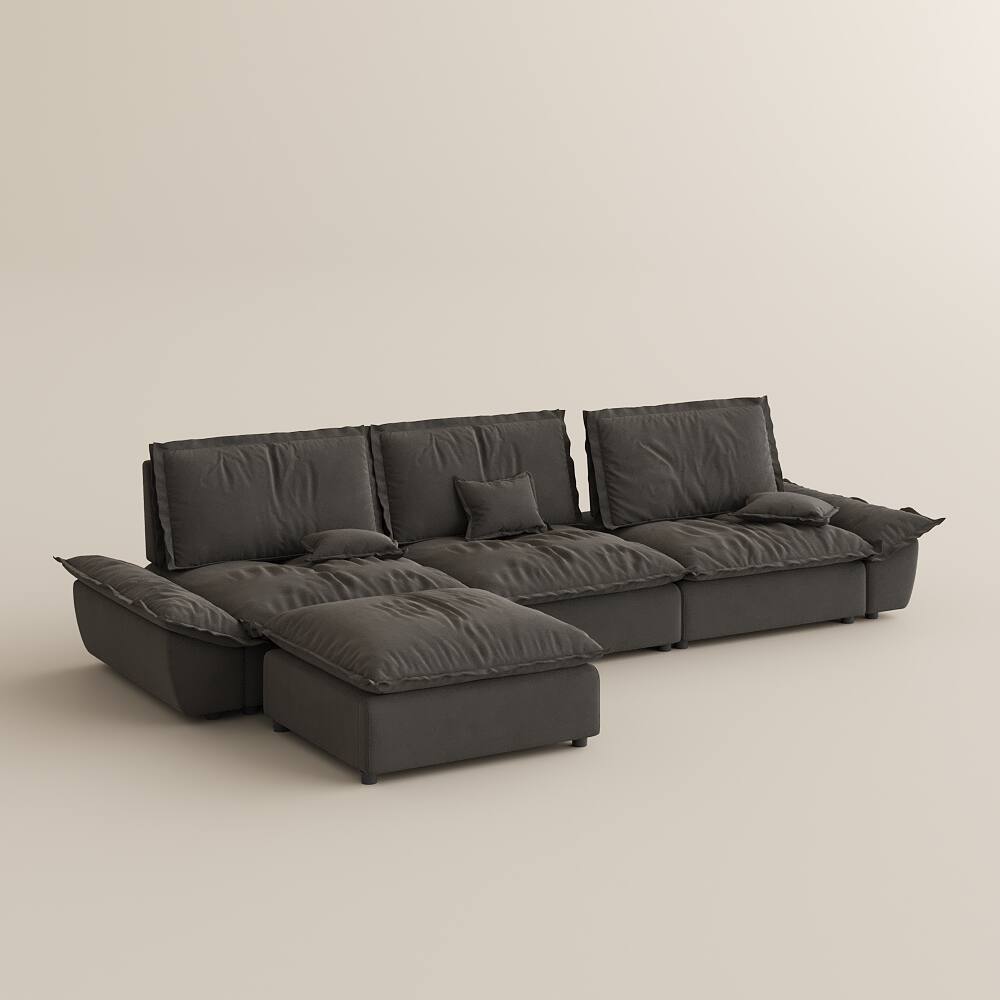 Alt View 9. POVISON - 141.73" Sailboat Deep Sofa Stain Resistant Cozy Couch with Ottoman - Gray Suede Fabric.
