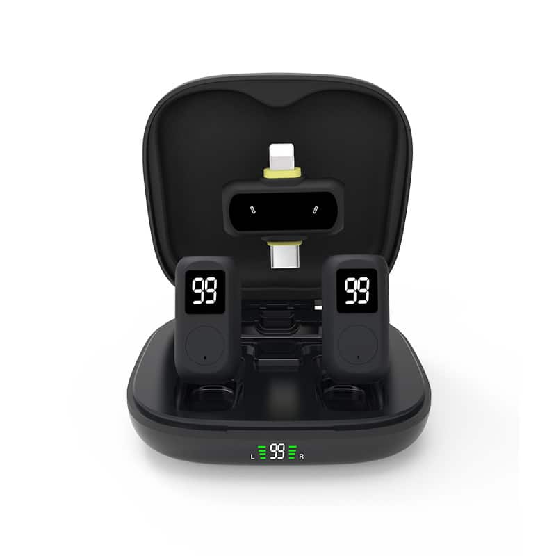 Cluzine - Ultra-Light Dual Wireless Lavalier Microphones with Charging Case,30m Range for iPhone