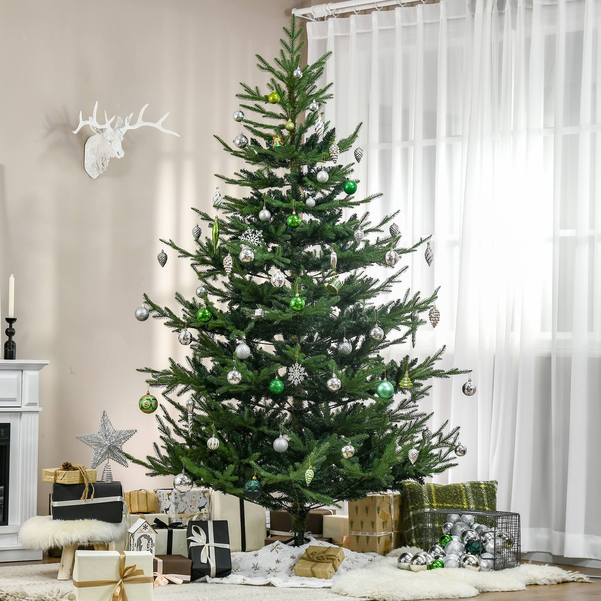 Alt View 1. Homcom - Nordic Pine Hinged Artificial Christmas Tree, 1218 Realistic Branches Steel Base - Green.