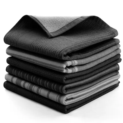 Front. Lux Decor Collection - 6-Piece 100% Cotton Kitchen Towel Set 16x26, Highly Absorbent Terry Dish Towels, Soft & Durable, Striped & Waffle Design - Black.