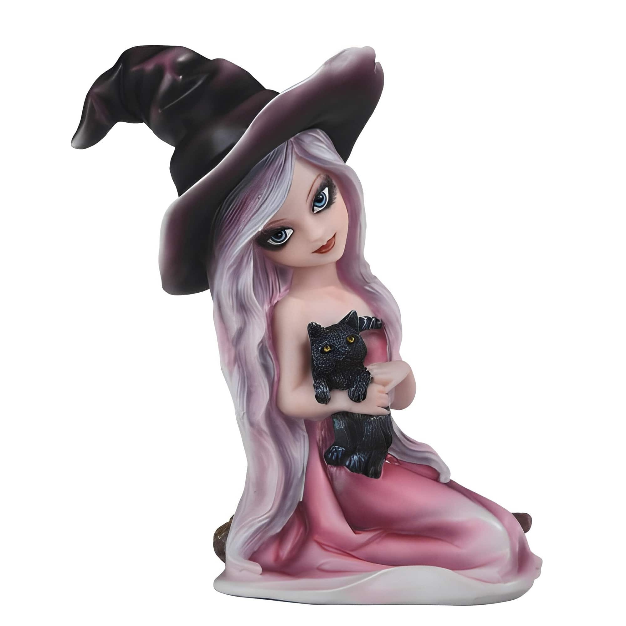 FC Design - 6"H Witch Girl with Cat Figurine Statue Desk Tabletop Home Decor Gift - Multi-Color