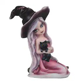 FC Design - 6"H Witch Girl with Cat Figurine Statue Desk Tabletop Home Decor Gift - Multi-Color