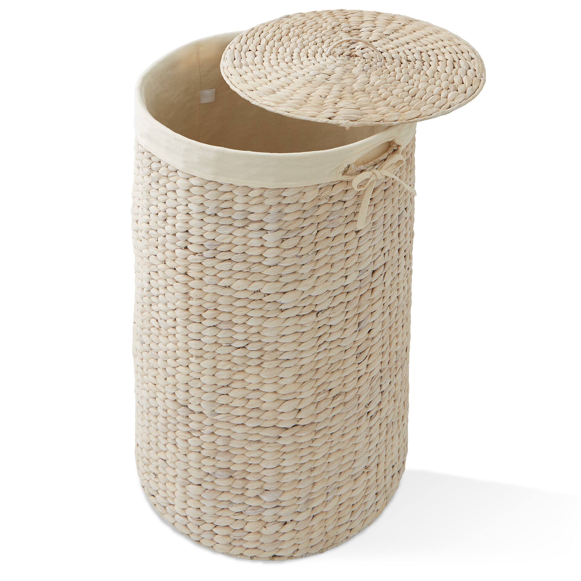 Alt View 4. Casafield - Round Laundry Hamper Basket with Lid and Liner for Clothes - Whitewash.