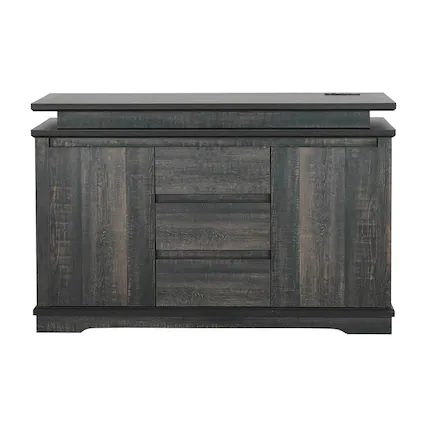 Front. Kadyn - Kadyn Console Table with LED Light, Wooden Storage Cabinet with Drawers and Doors for Entryway, Dark Wood Grain - Gray.