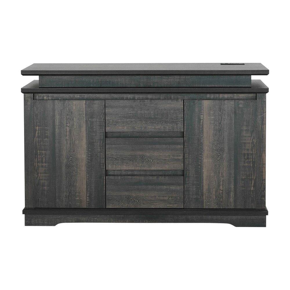 Kadyn - Console Table with LED Light, Wooden Storage Cabinet with Drawers and Doors for Entryway, Dark Wood Grain - Gray