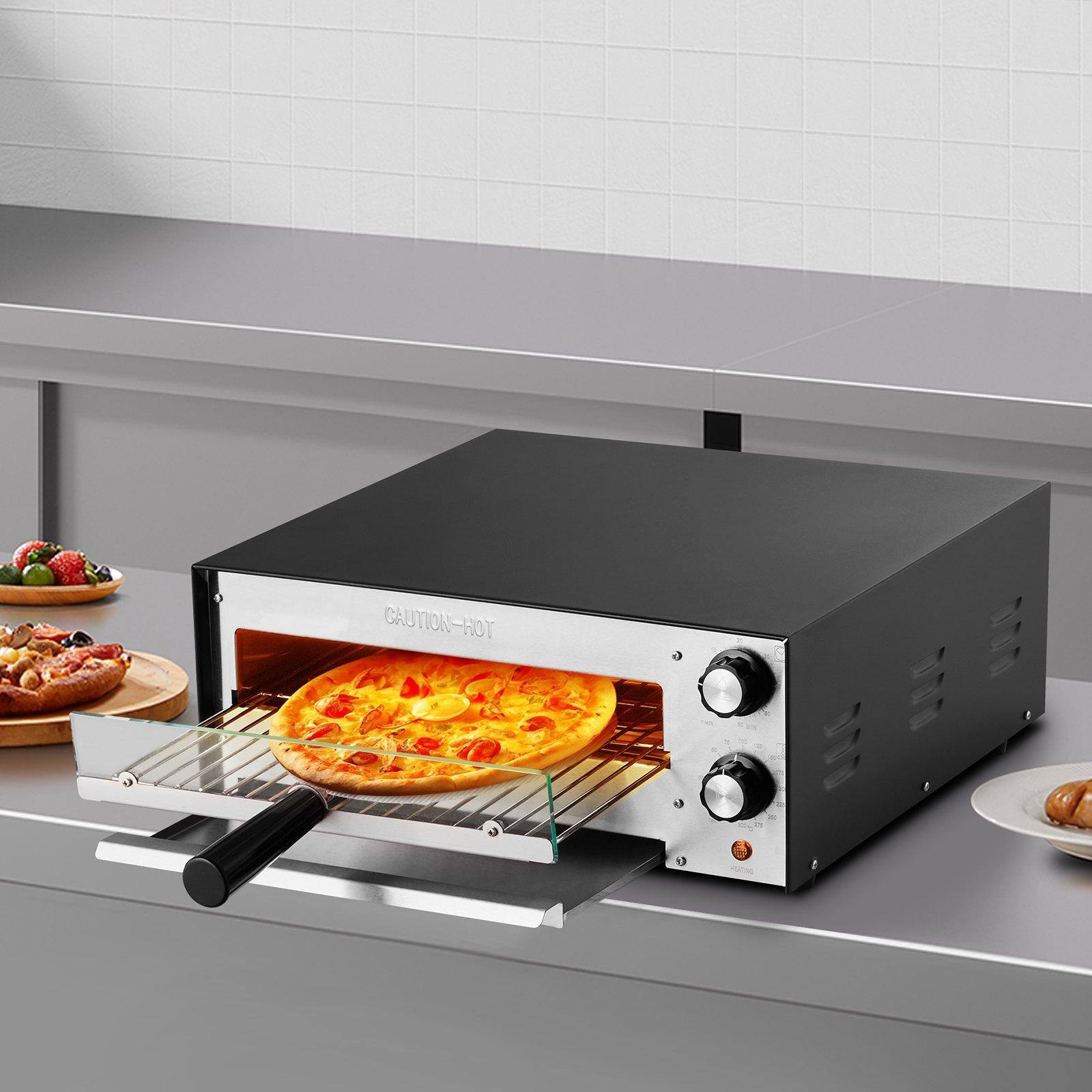 Alt View 1. Glintex - 12in Electric Pizza Oven Maker, Dual Heat Tube, Adjustable Temp Timer for Home Kitchen - Black & Silver.