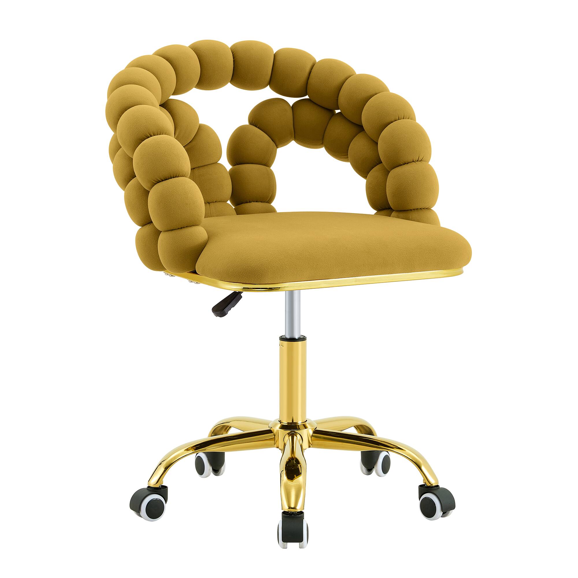 Alt View 5. Loheer - Loheer- Velvet Desk Chair Adjustable Swivel Makeup Desk Chair with Bubble Back, 2.82 ft Mustard Yellow - Gold,Yellow.