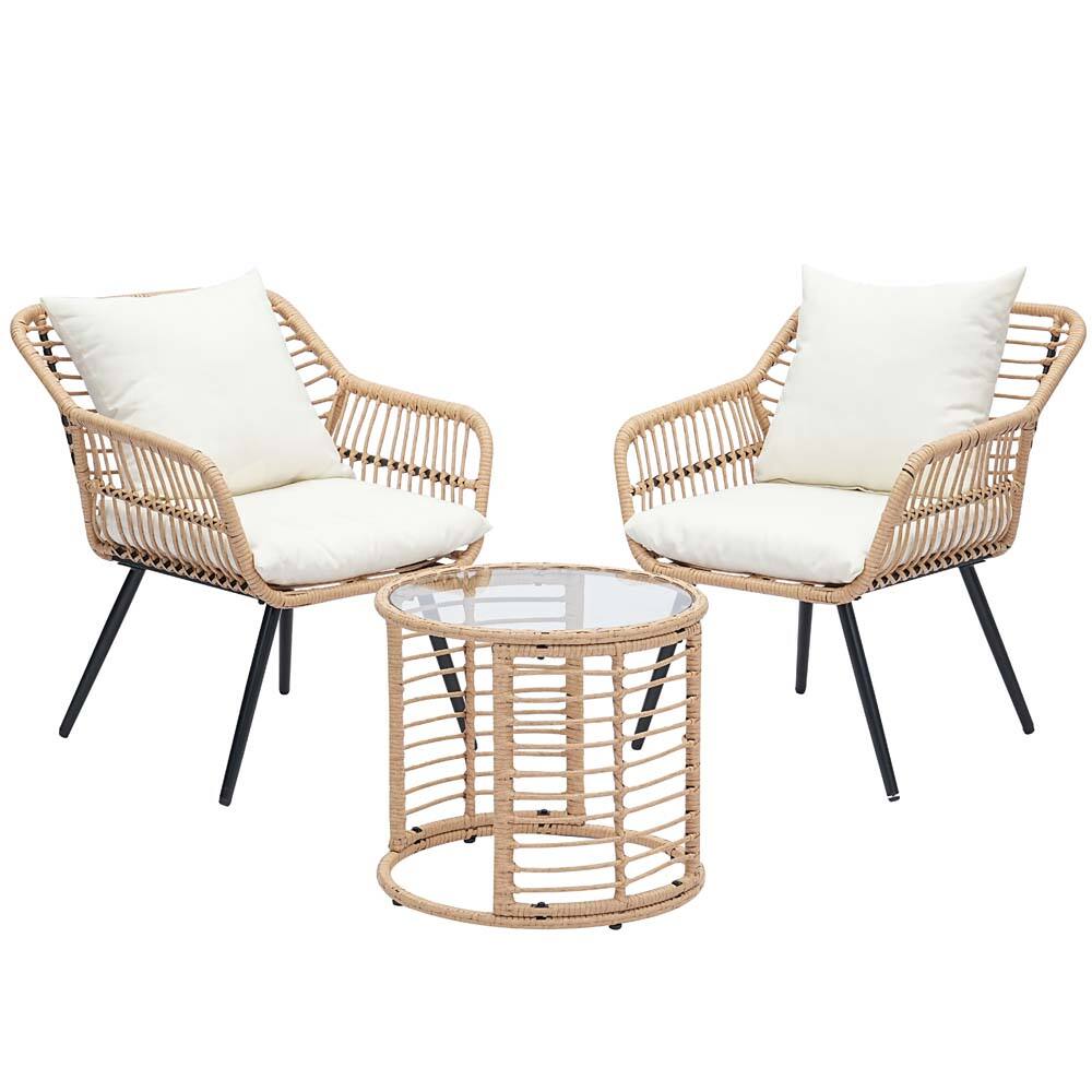 Left. Ainfox - Ainfox 3 PCS Wicker Sofa Patio Bistro Set - Nature.