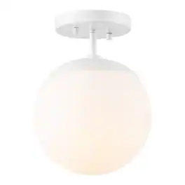 Jonathan Y - Marcel Bistro 7.75" 1-Light Bohemian Farmhouse Iron/Frosted Glass LED Semi Flush Mount - White