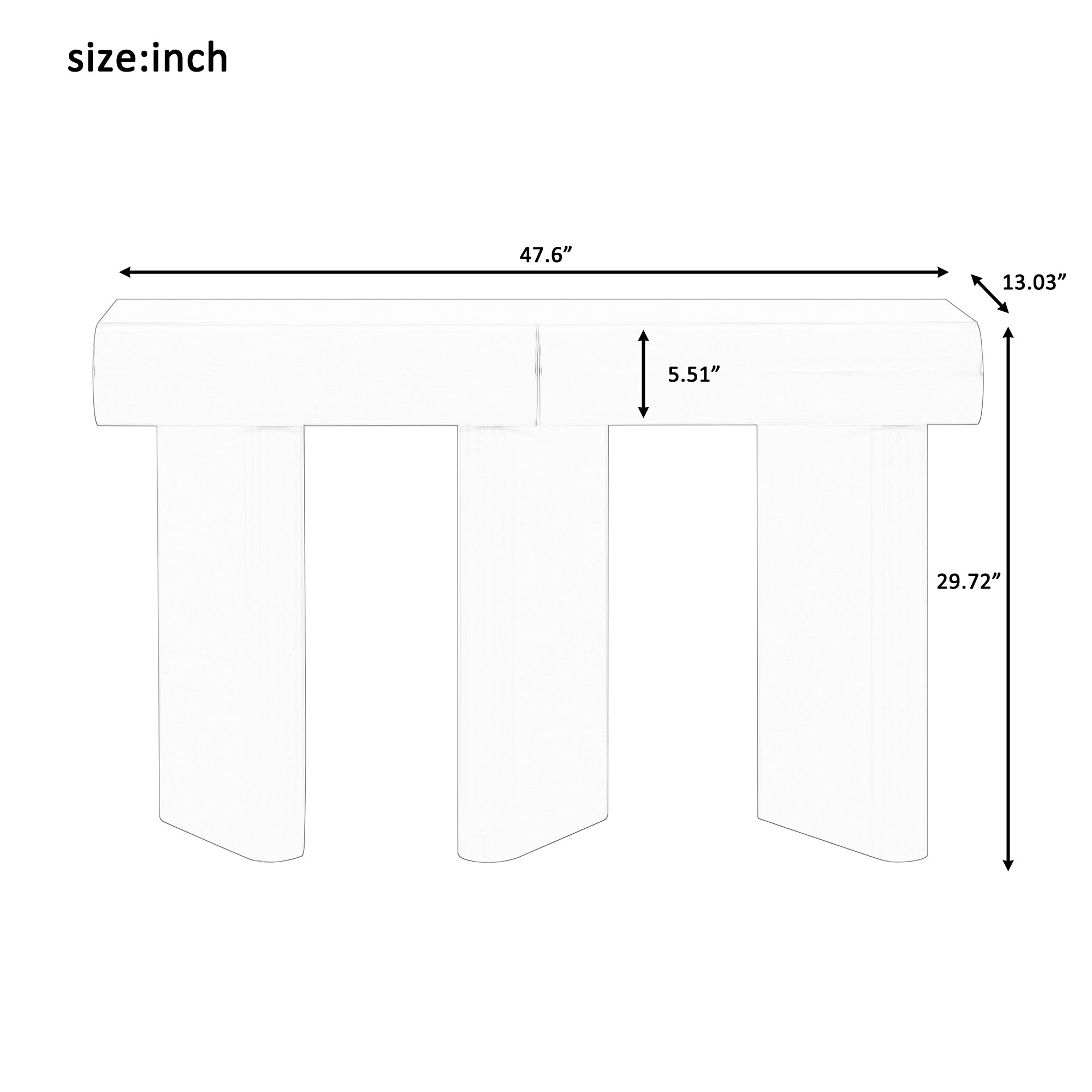 size: inch  
47.6" x 13.03" x 5.51" x 29.72"