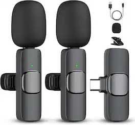 PRIMEPLUS - 2-Pack Wireless Lavalier Microphone Set, USB-C & Lightning Compatible, Plug & Play with Noise Cancellation, 65 ft Range