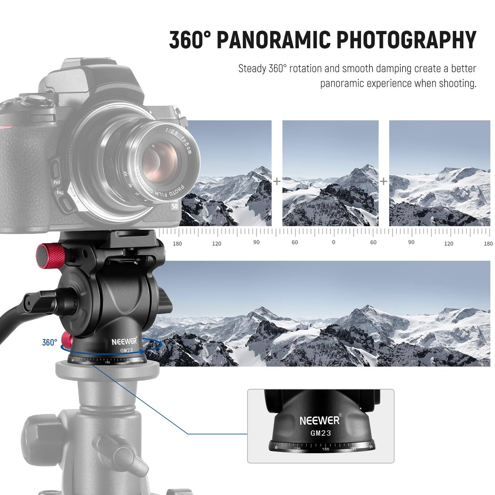 360° PANORAMIC PHOTOGRAPHY

Steady 360° rotation and smooth damping create a better panoramic experience when shooting.

1:2.8

tn5om 9m Fal Feu FILM PHOTO 50 + + 180 120 90 60 0 0 90 120 180 360

CER GM23

NEEWER GM23