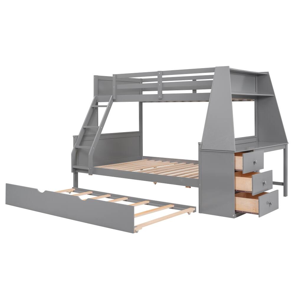 Alt View 2. Loheer - Loheer Twin over Full Bunk Bed with Trundle Desk Storage Drawers Gray - Gray.