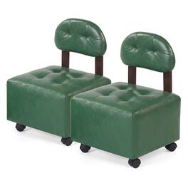 Gymax - Rolling Footrest Stools Set of 2 Upholstered Square Ottoman 330 LBS Max Load - Green