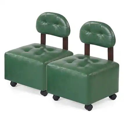Front. Gymax - Gymax Rolling Footrest Stools Set of 2 Upholstered Square Ottoman 330 LBS Max Load - Green.