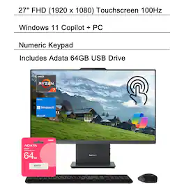 Lenovo - IdeaCentre 27" Touchscreen All-in-One - Wireless KB & M - AMD Ryzen 7 8845HS - 32GB RAM, 1TB SSD - For Power Home & Work - Gray