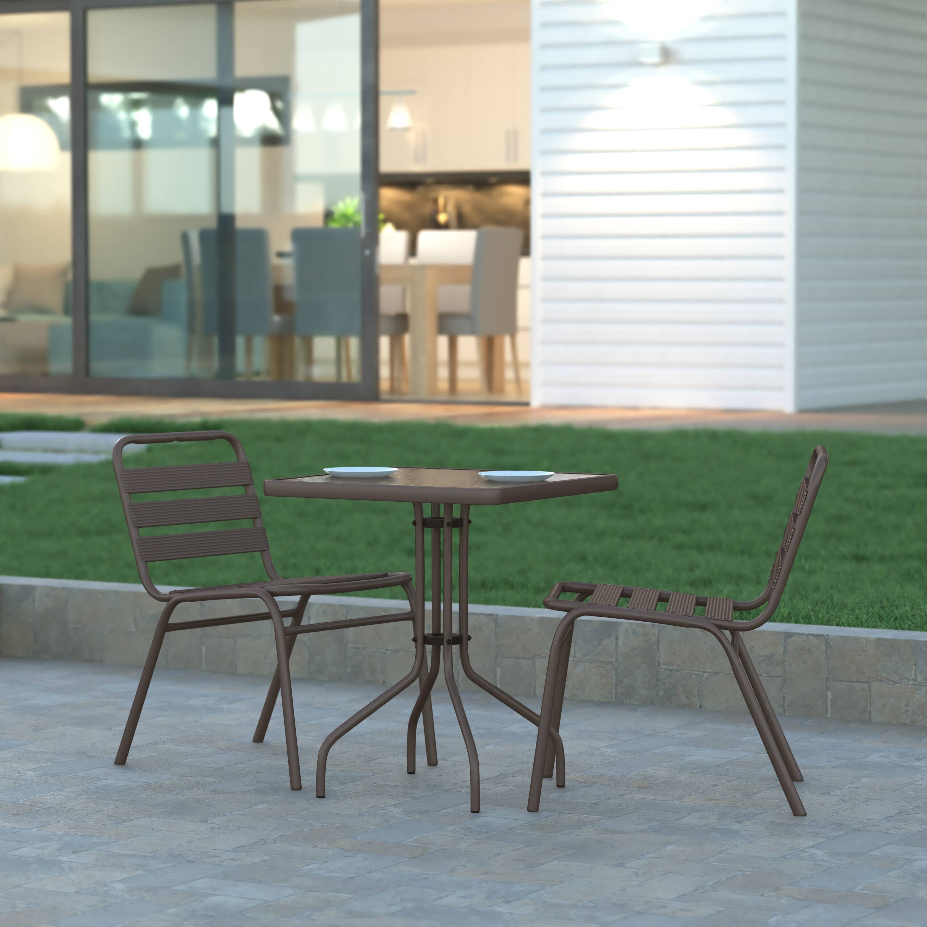 Alt View 1. Emma + Oliver - 23.5" Square Tempered Glass Metal Table with Smooth Ripple Design Top - Clear Top/Bronze Frame.