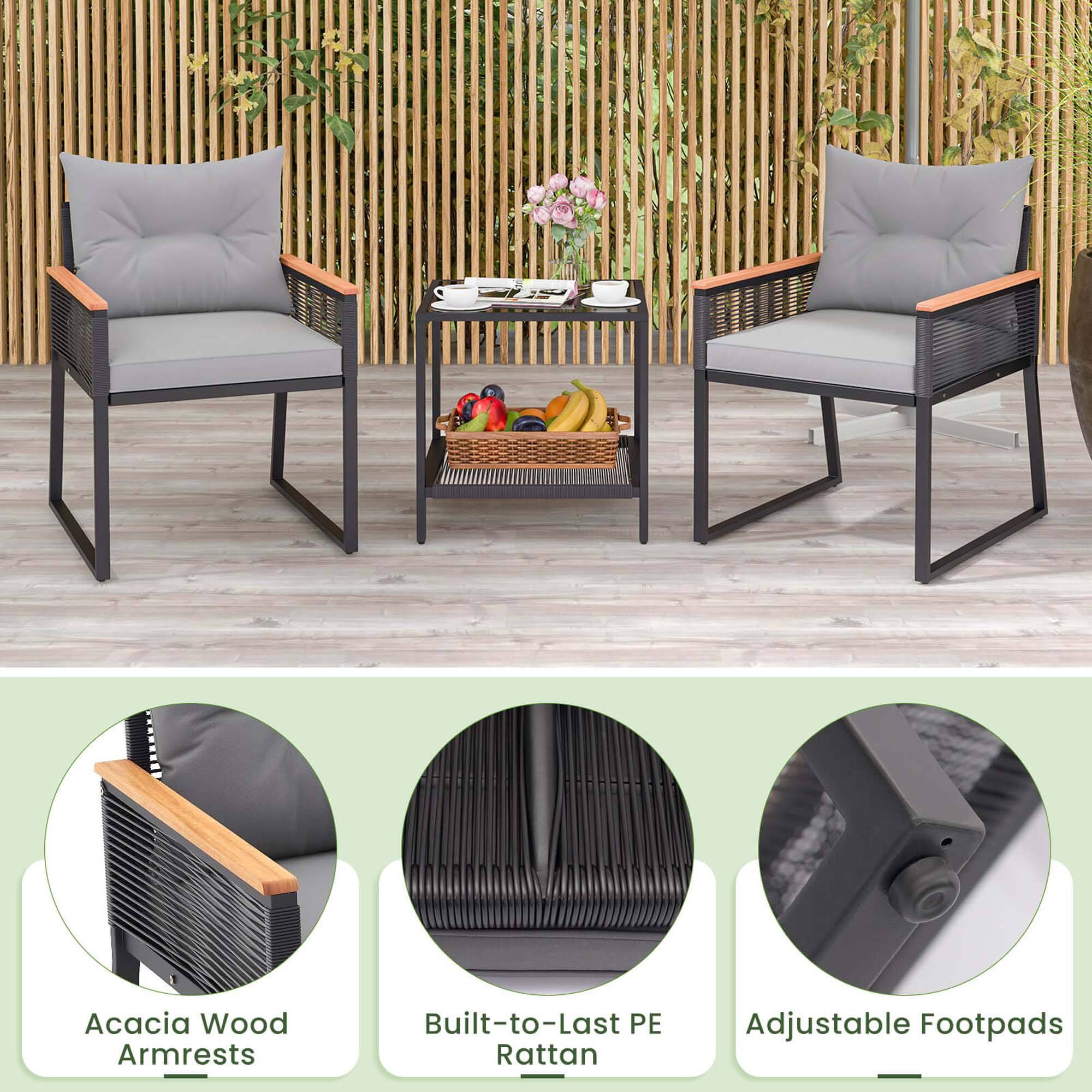Acacia Wood Armrests, Built-to-Last PE Rattan, Adjustable Footpads