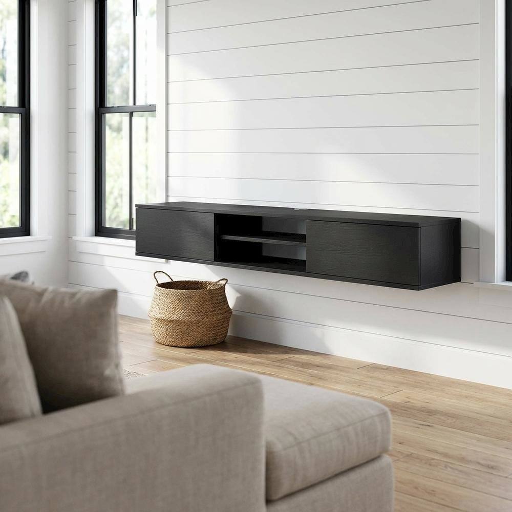 Alt View 1. FurniFact - Gray Floating TV Stand with Wall Mounting and Spacious Storage - Gray.