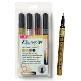 Sakura - Pen-Touch Calligrapher Paint Markers, Metallic, Fine Tip, 4 Pack