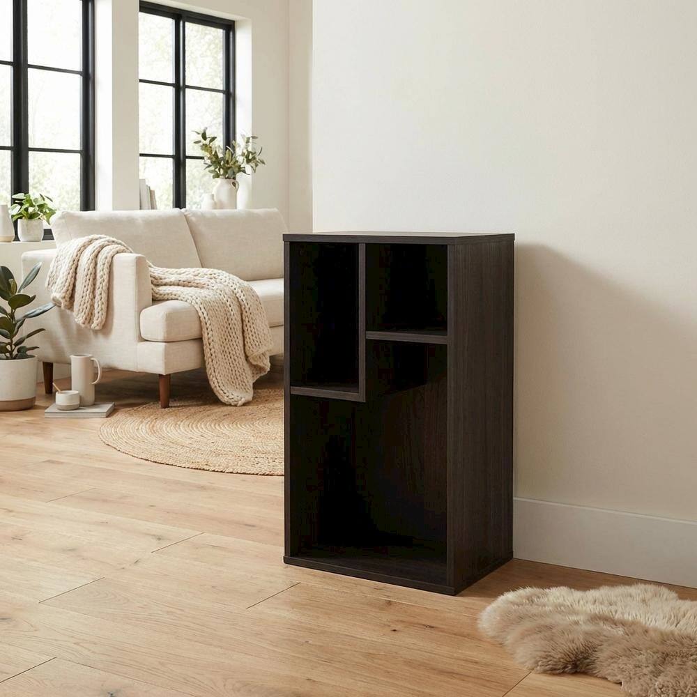 Left. FurniFact - Irregular 3-Cube Bookcase with Espresso Finish - Espresso.