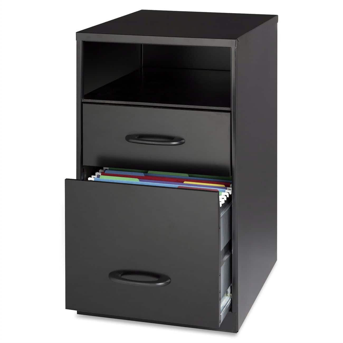 SlickBlue - Metal 2-Drawer Filing Cabinet with Integrated Office Storage Shelf - Black