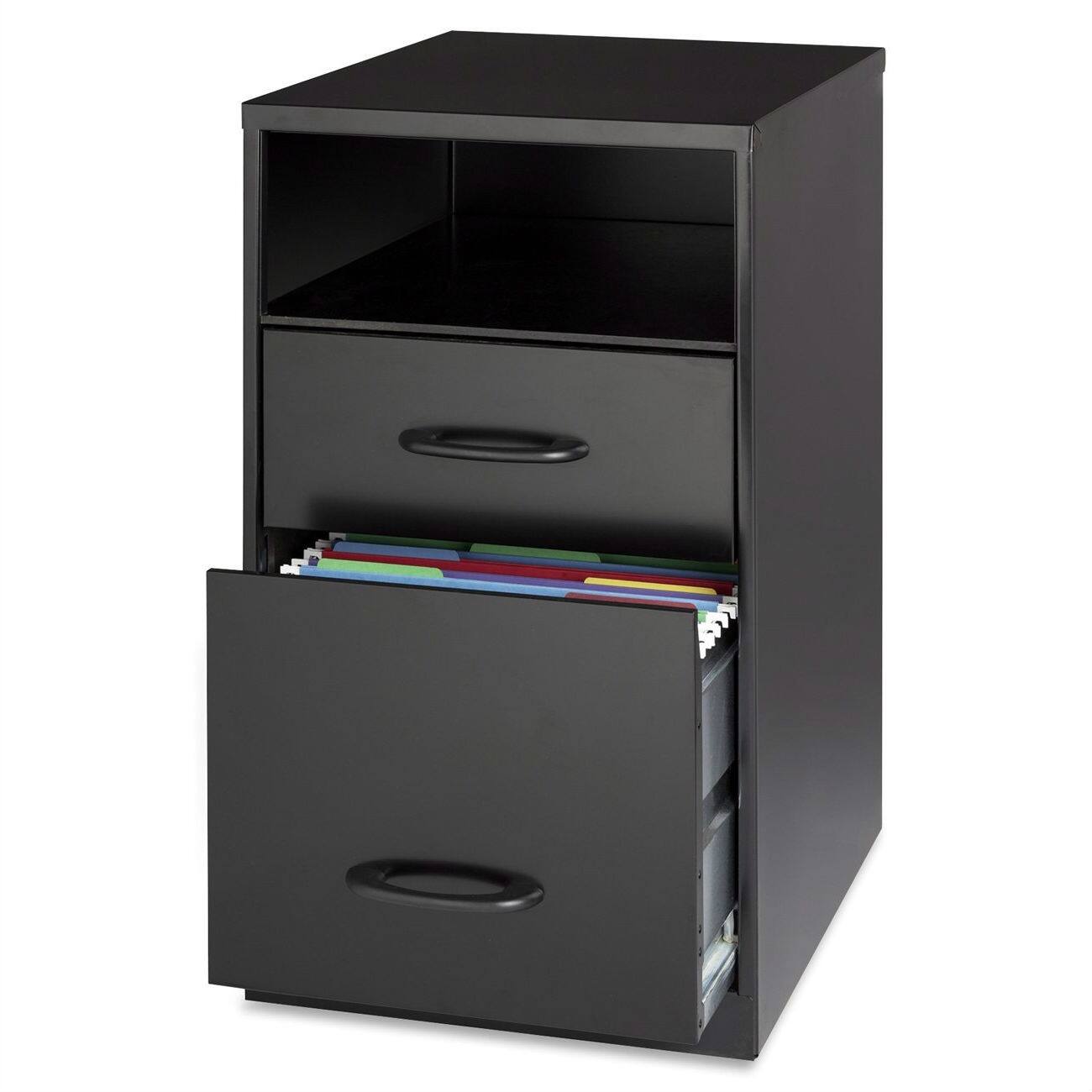 Front. SlickBlue - Black Metal 2-Drawer Filing Cabinet with Integrated Office Storage Shelf - Black.