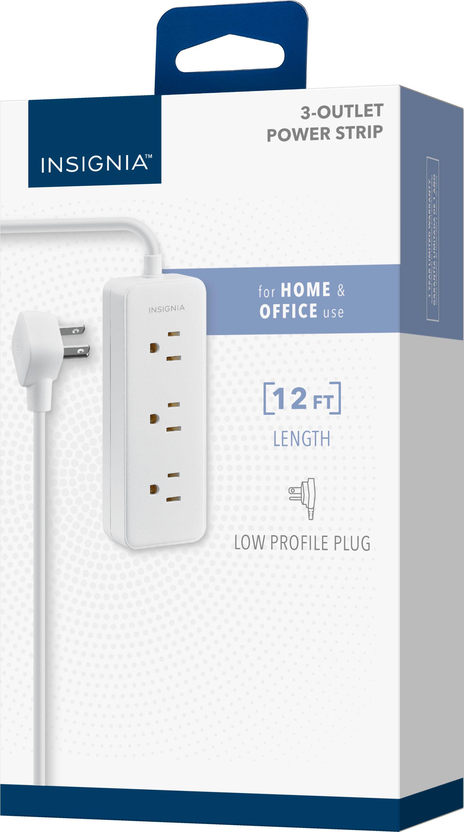 INSIGNIA 3-OUTLET POWER STRIP for HOME & OFFICE use 12 FT LENGTH LOW PROFILE PLUG