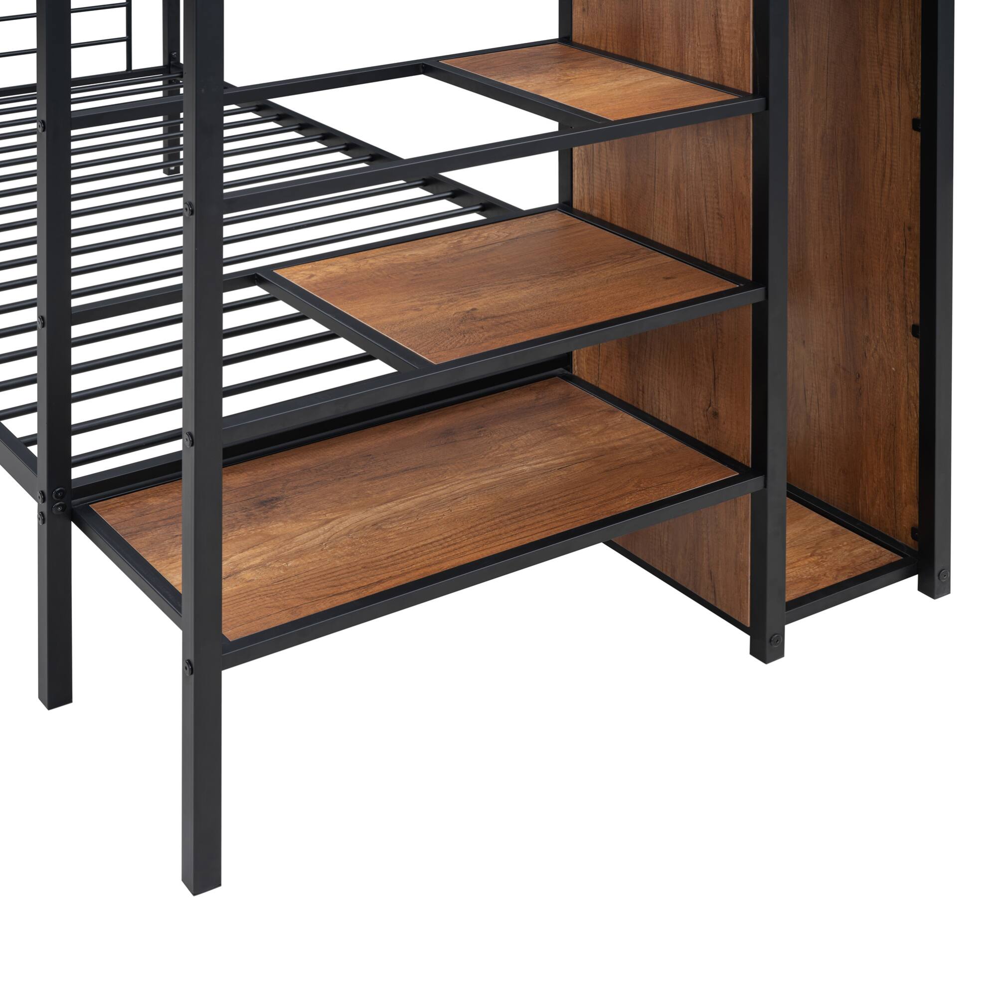 Alt View 5. GOODSILO - Contemporary Twin Over Twin Metal Bunk Bed with Integrated Storage Ladder and Wardrobe - Black.