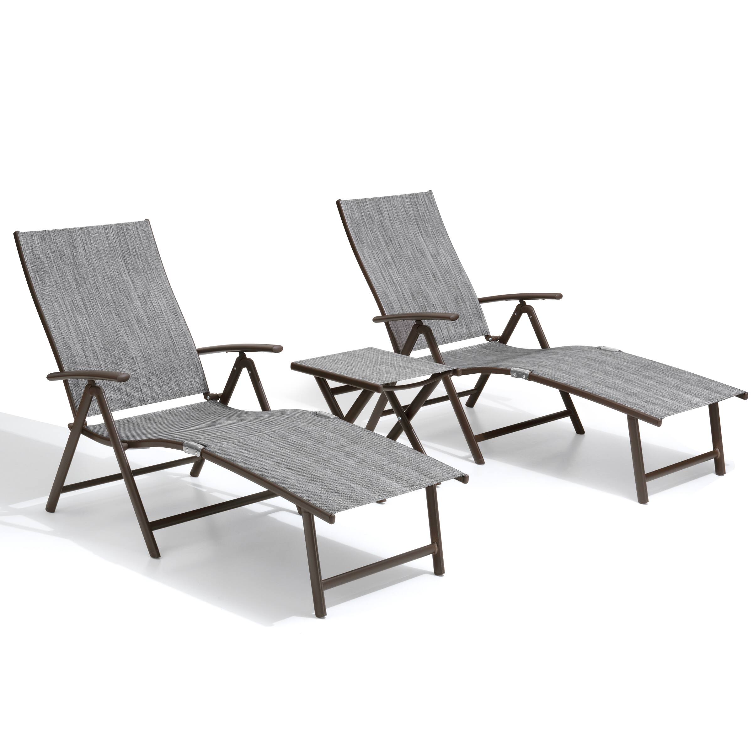Angle. Crestlive Products - Crestlive Products Outdoor Aluminum Adjustable Folding Chaise Lounge Chairs and Foldable Side Table Black Gray - Black Gray.