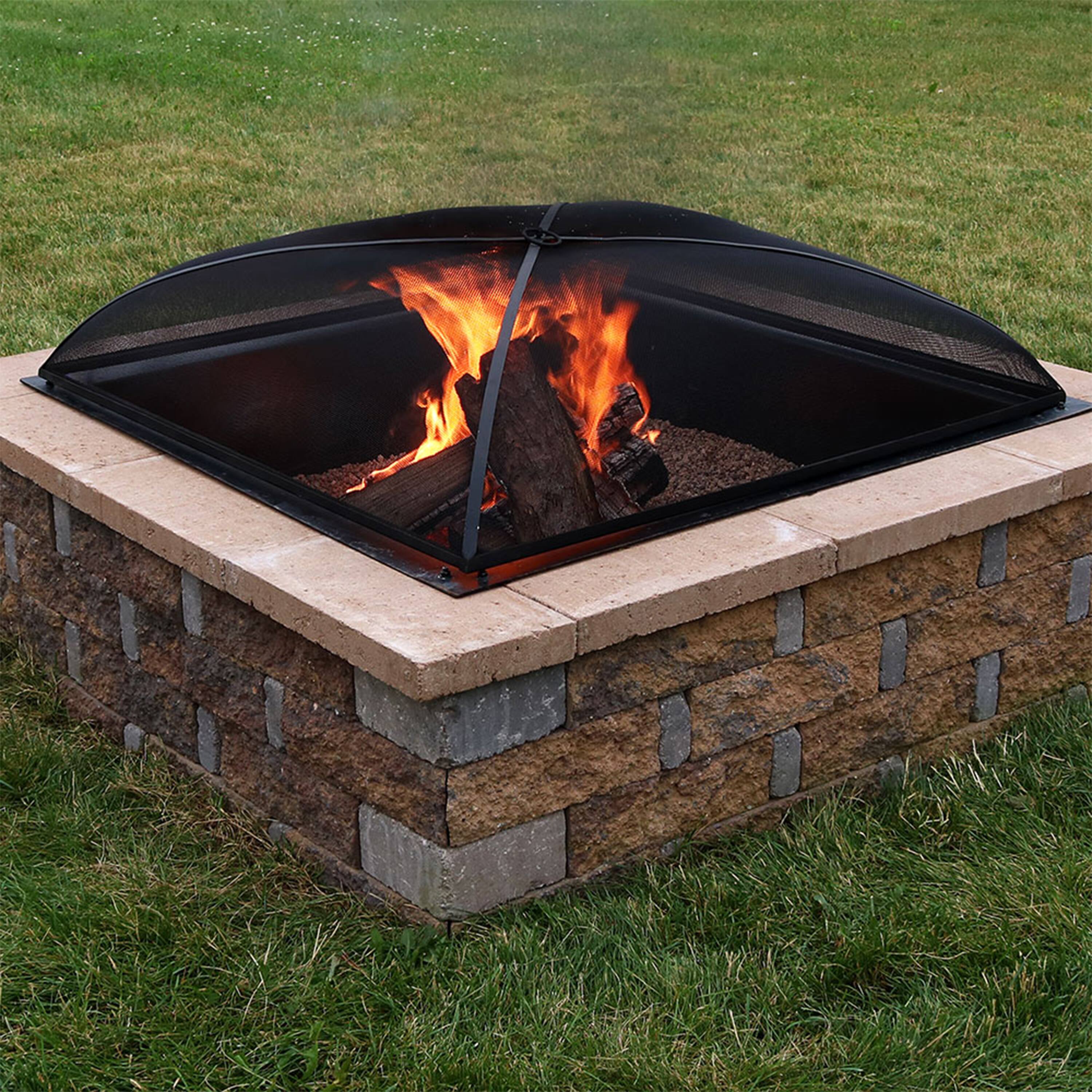 Alt View 7. Sunnydaze - 31 in Square Steel Mesh Fire Pit Spark Screen - Black.