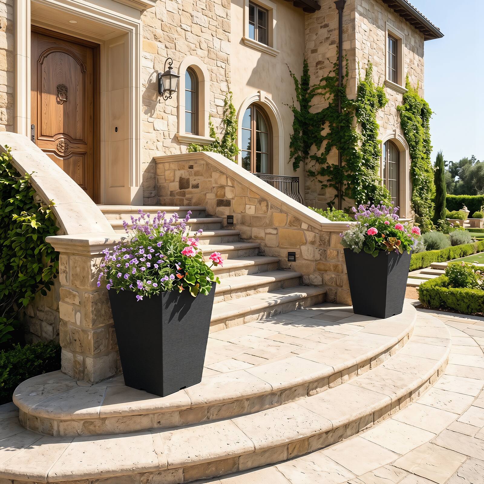 Alt View 3. Costway - Costway Square Taper Planter Set of 2 with Removable Inner Bucket & Drainage Holes - Black.