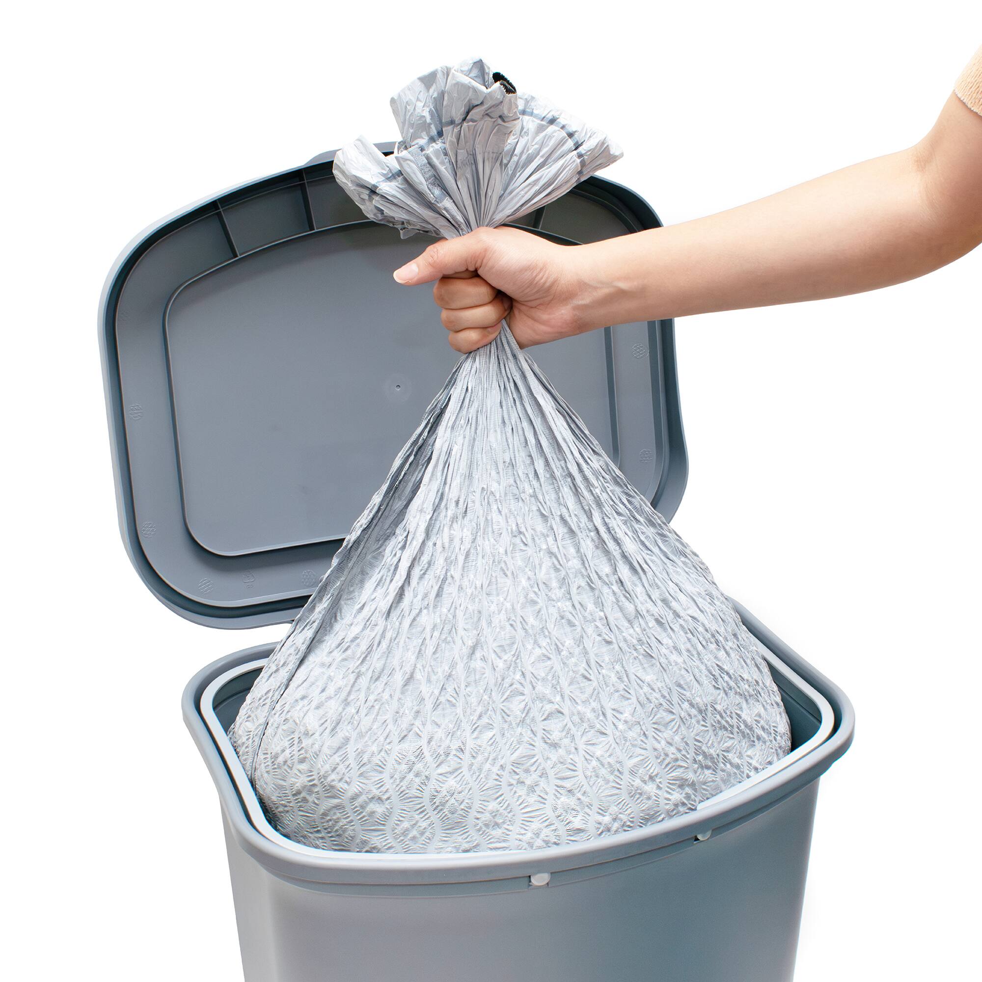 Alt View 8. Glad - Glad Kitchen Trash Can with Lid, Foot Pedal and Garbage Bag Rings, 13 Gal, Grey - GREY.