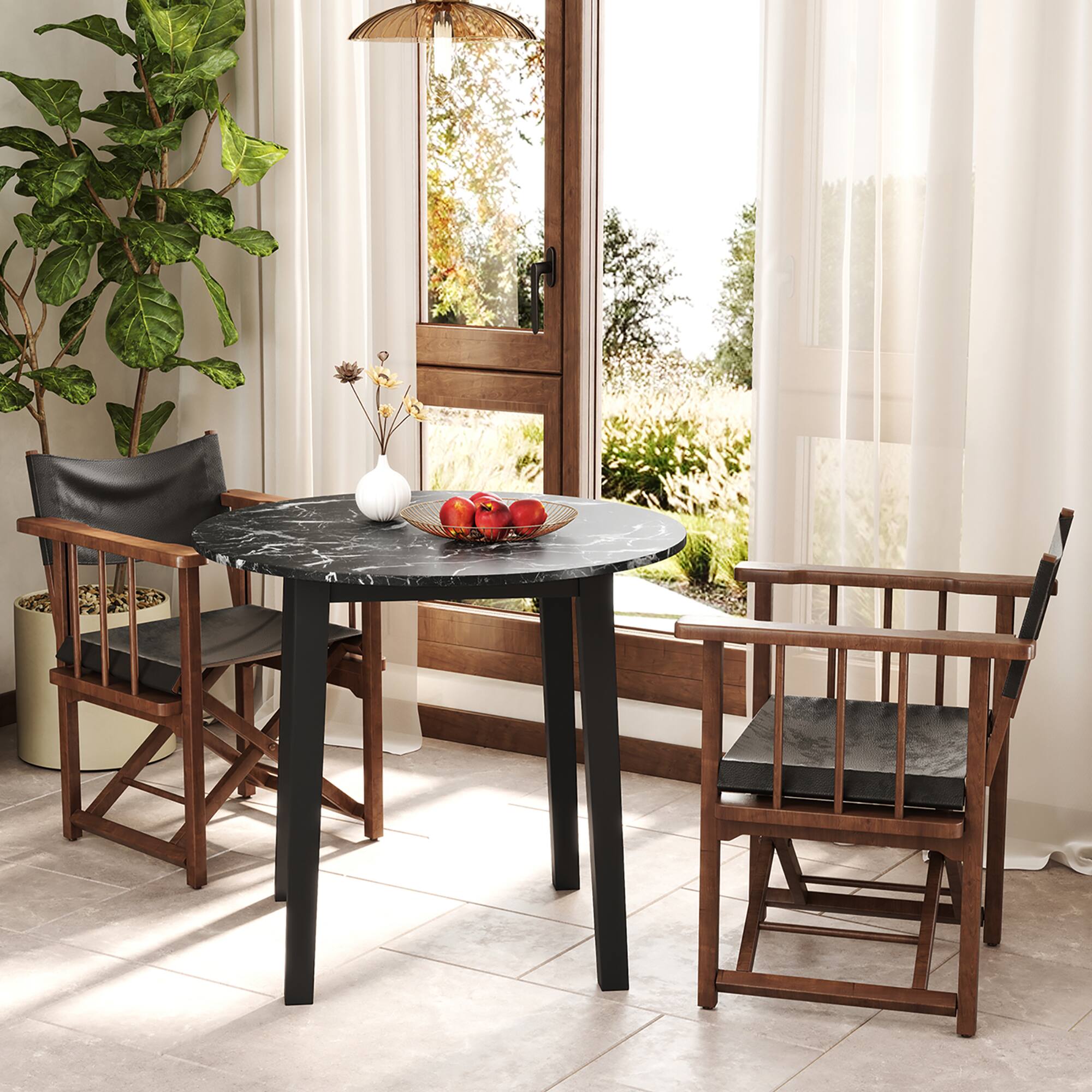 Alt View 1. Gymax - Gymax 35''  Kitchen Table Round Dining Table w/ Marble-textured Veneer Tabletop Black - Black.