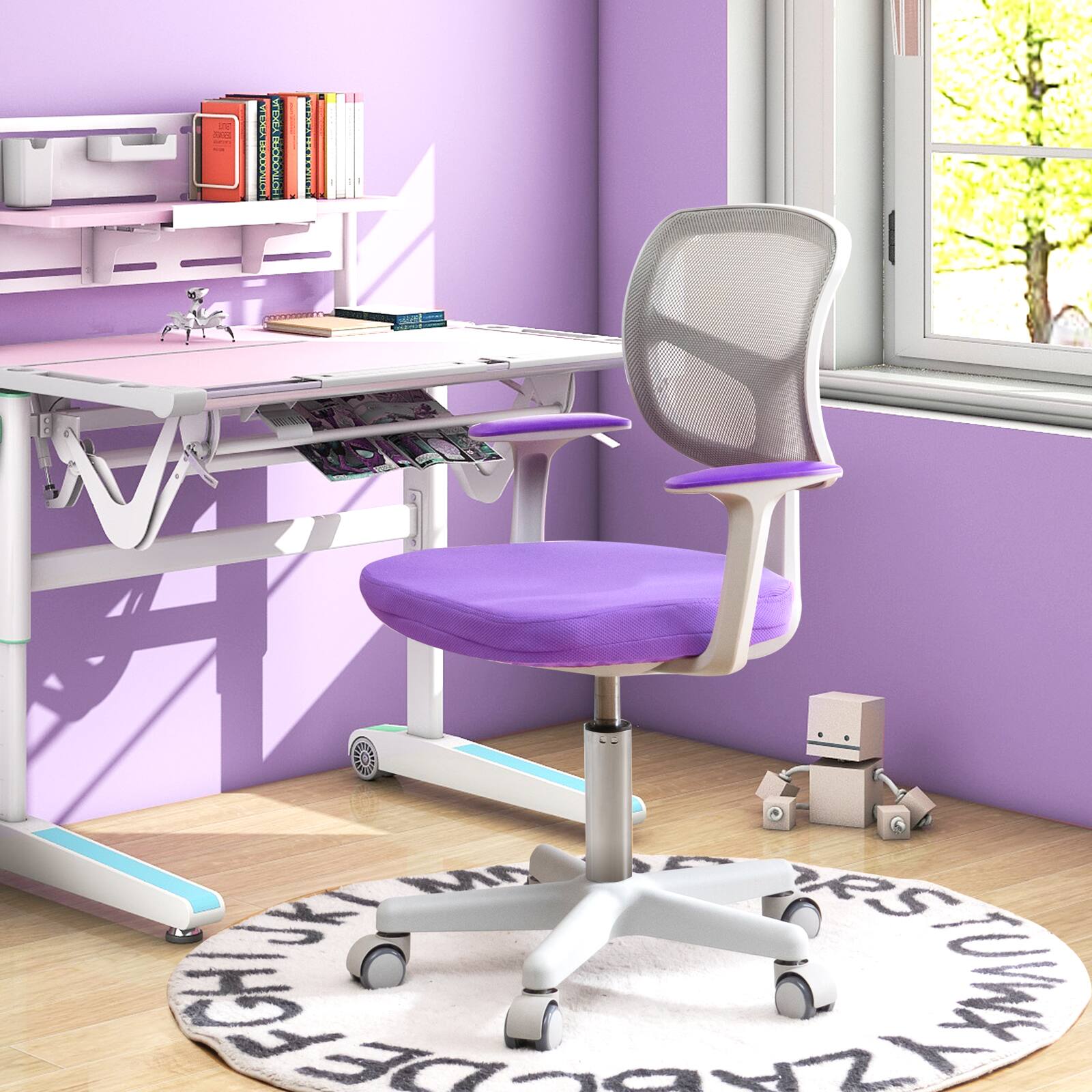 Alt View 1. Gymax - Gymax Kids Desk Chair Adjustable Height Children Study Chair w/Auto Universal Casters Purple - Purple.