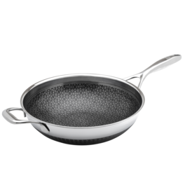 Livwell Brands - DiamondClad™ 12" Hybrid Nonstick Stainless Steel Wok Pan, Dishwasher Safe, PFOA-free – Silver/Black - Black/Silver