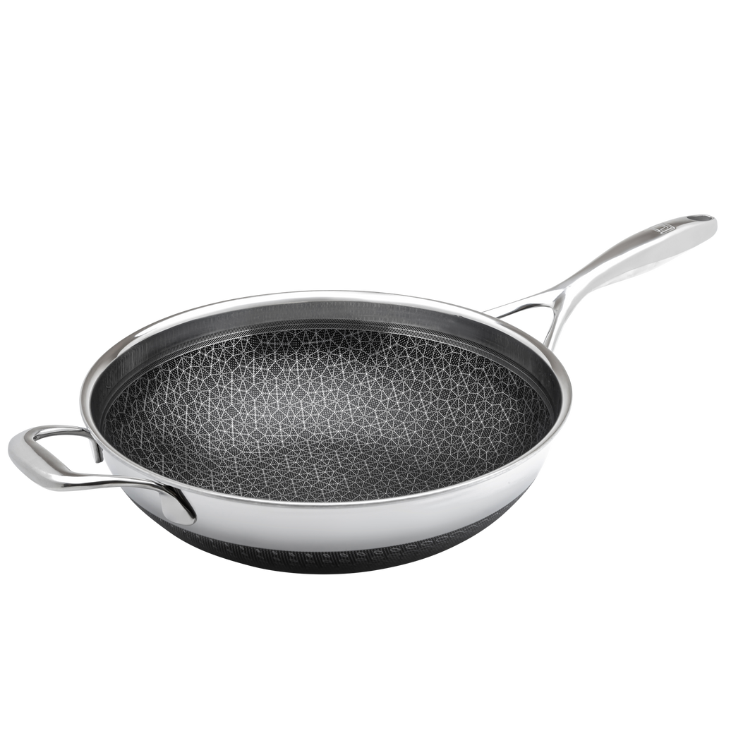 Front. Livwell Brands - DiamondClad™ 12" Hybrid Nonstick Stainless Steel Wok Pan, Dishwasher Safe, PFOA-free – Silver/Black - Black/Silver.