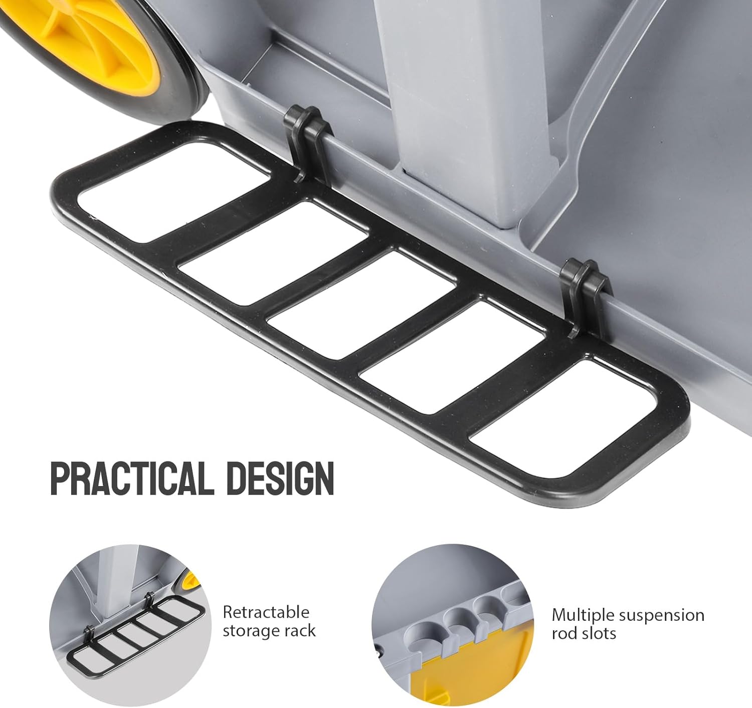 PRACTICAL DESIGN

- Retractable storage rack
- Multiple suspension rod slots