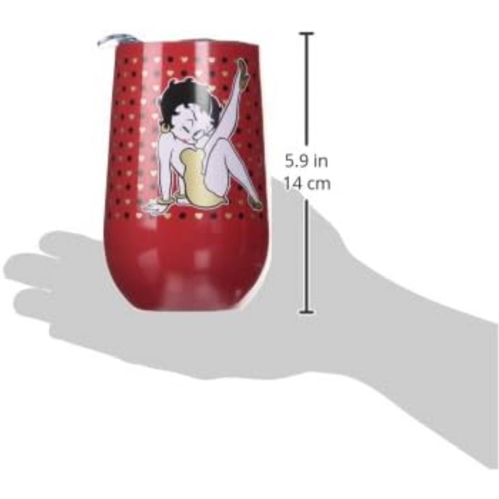 Left. Spoontiques - Red Betty Boop Stainless Steel Double Wall Insulated Wine Tumbler 16 ounce - Red.