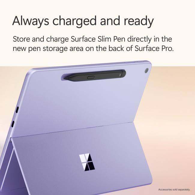 Always charged and ready

Store and charge Surface Slim Pen directly in the new pen storage area on the back of Surface Pro.

Accessories sold separately.