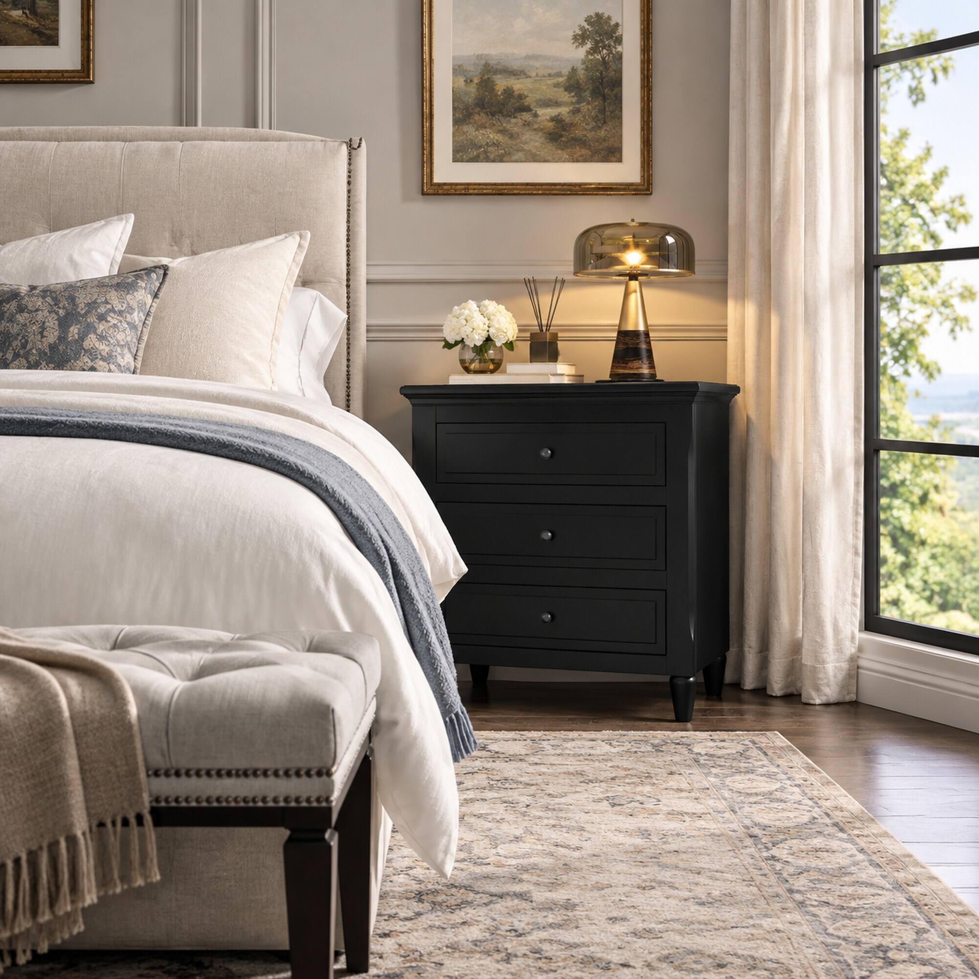 RYHNUYNE 28 in Painted Nightstand, 3 Drawer Bedside Cabinet, Rubber ...