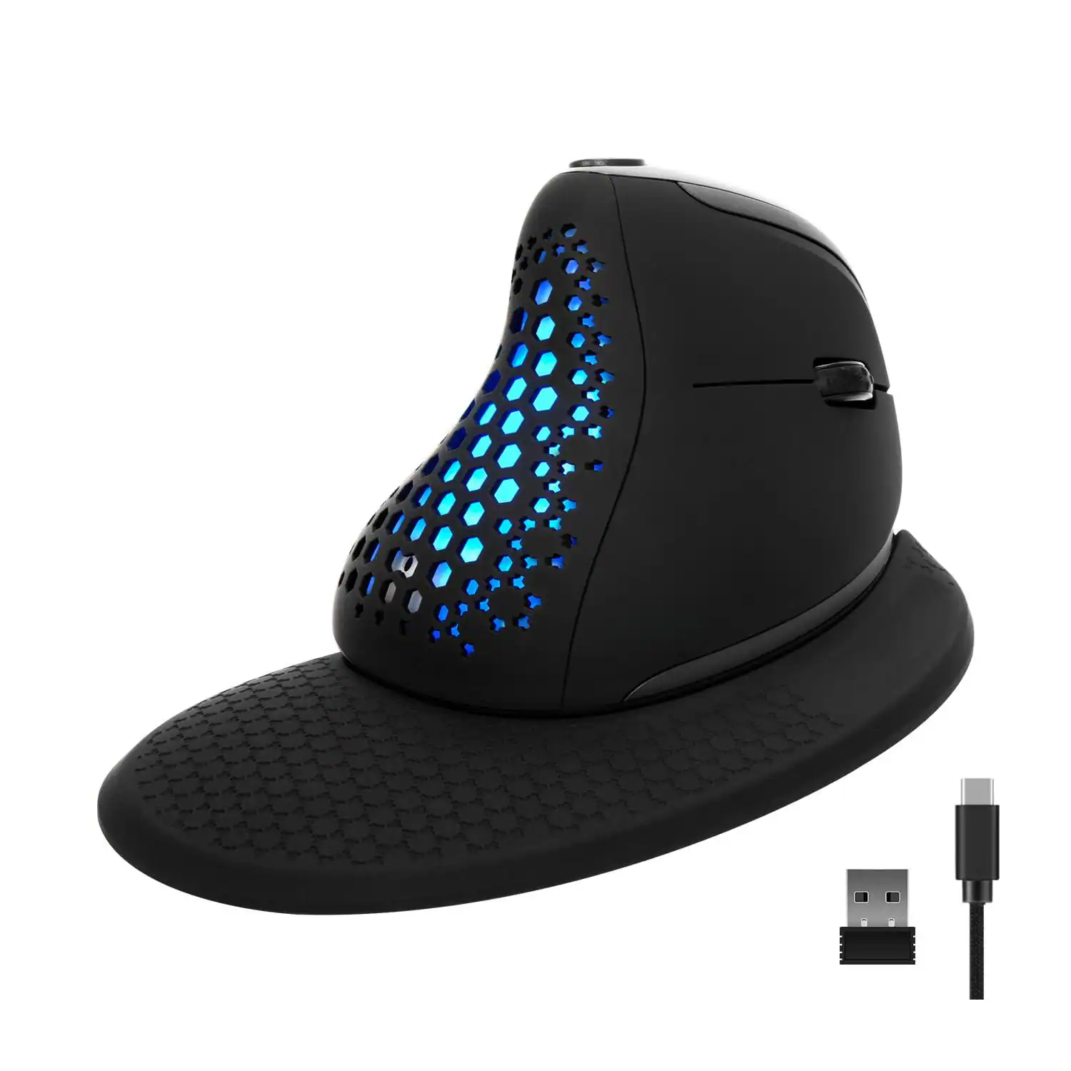Front. PO3TICJUNKI3 - Seeker Vertical Mouse With Oled Screen Bt And Receiver Connect Up To Devices Thumb Wheel 4000dpi Rechargeab - Black.