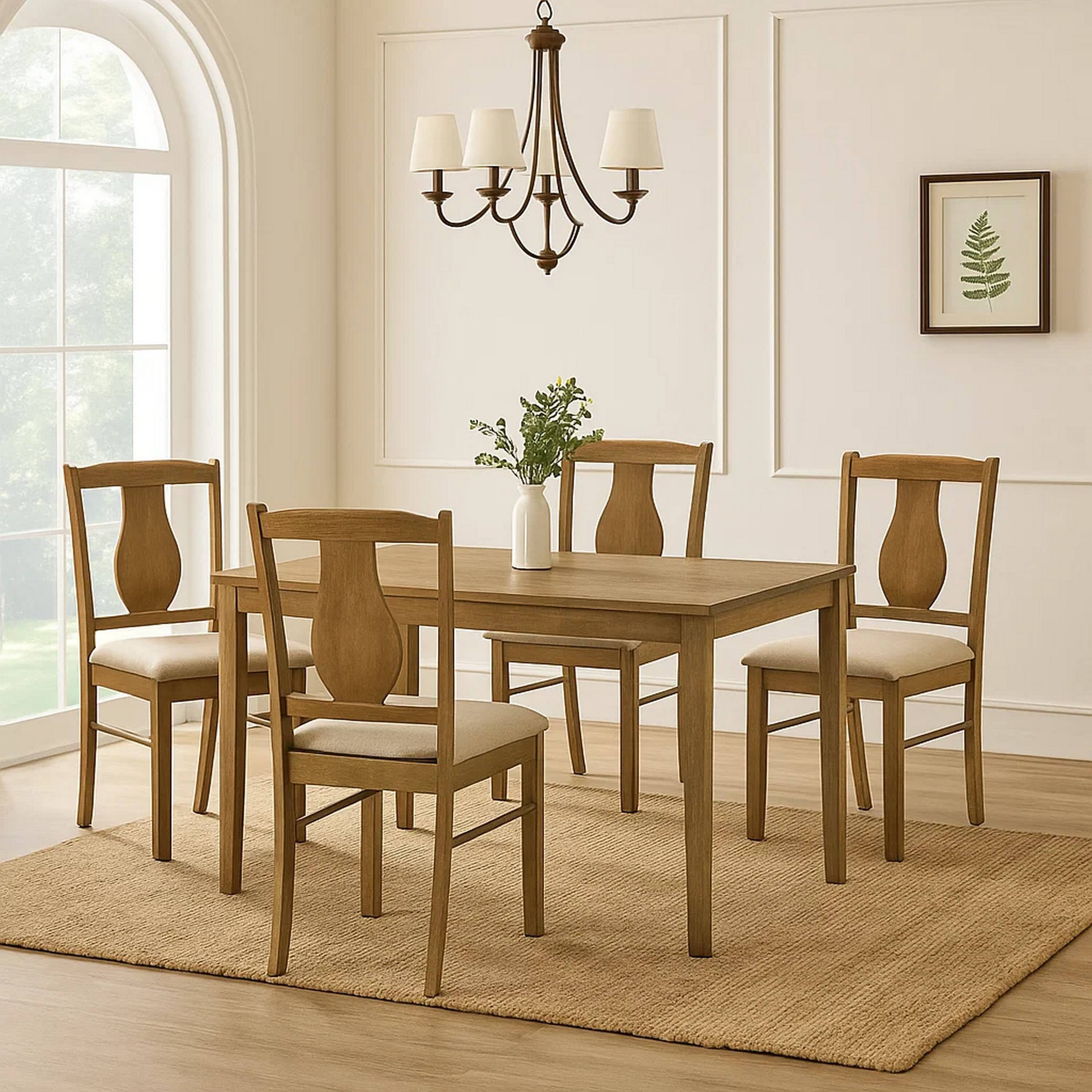 Alt View 6. Manhattan Lane - 5 Piece Dining Table Set with 4 Chairs, Rubberwood, Weathered Oak - Brown, Beige.