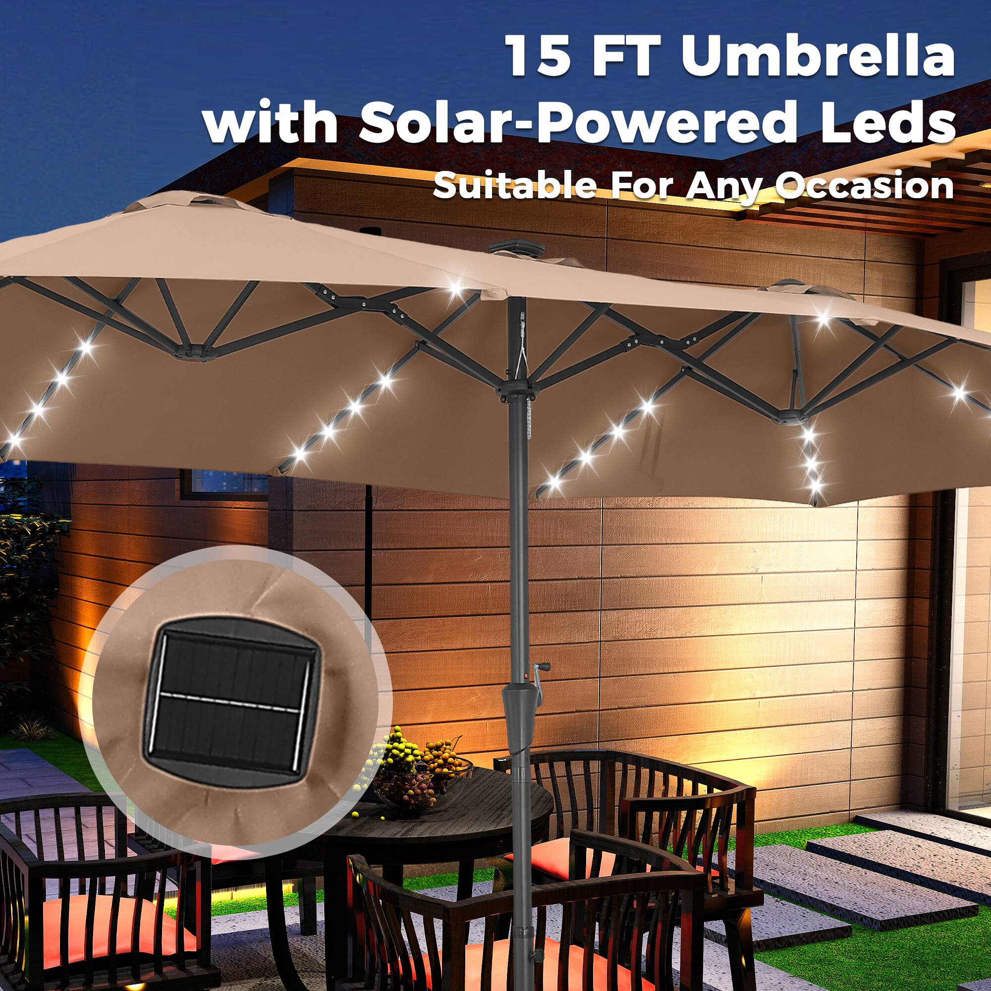 15 FT Umbrella with Solar-Powered Leds Suitable For Any Occasion